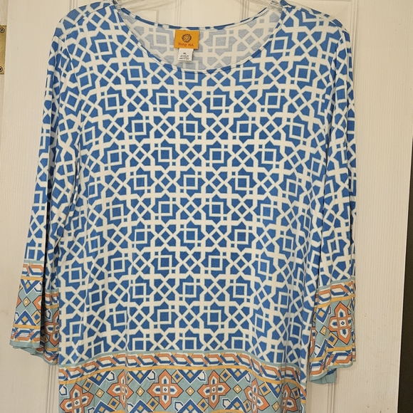 Ruby Rd. Geometric Blue and Cream Blouse Pullover   SIZE XL - Picture 1 of 3